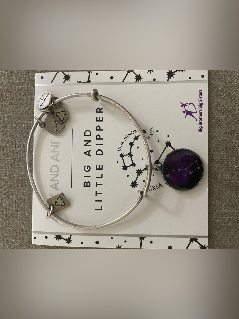 Alex and Ani Silver Bangle with Purple Constellation Charm